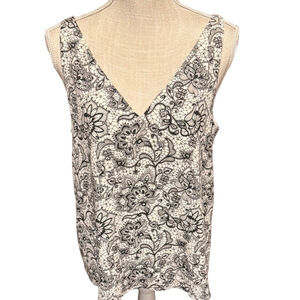 Express Monochrome Floral V-Neck Front and Back Blouse NWT